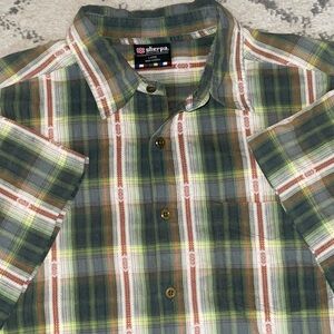 Sherpa Adventure Gear Men’s SETI casual plaid button up, short sleeve shirt. L